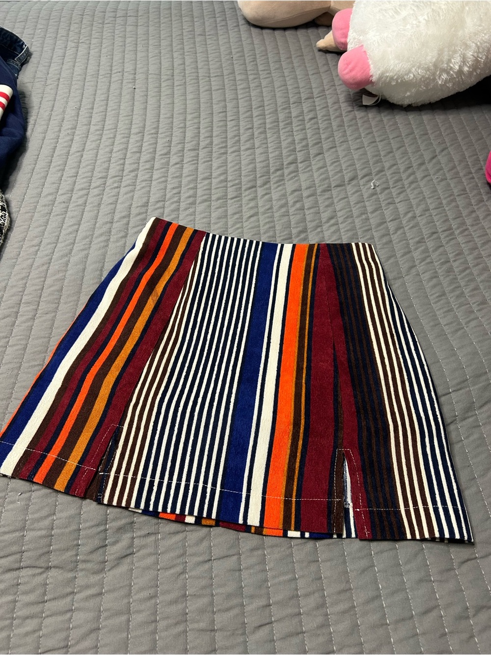 Altar'd State Striped Mini Skirt in Navy, Burgundy & Orange